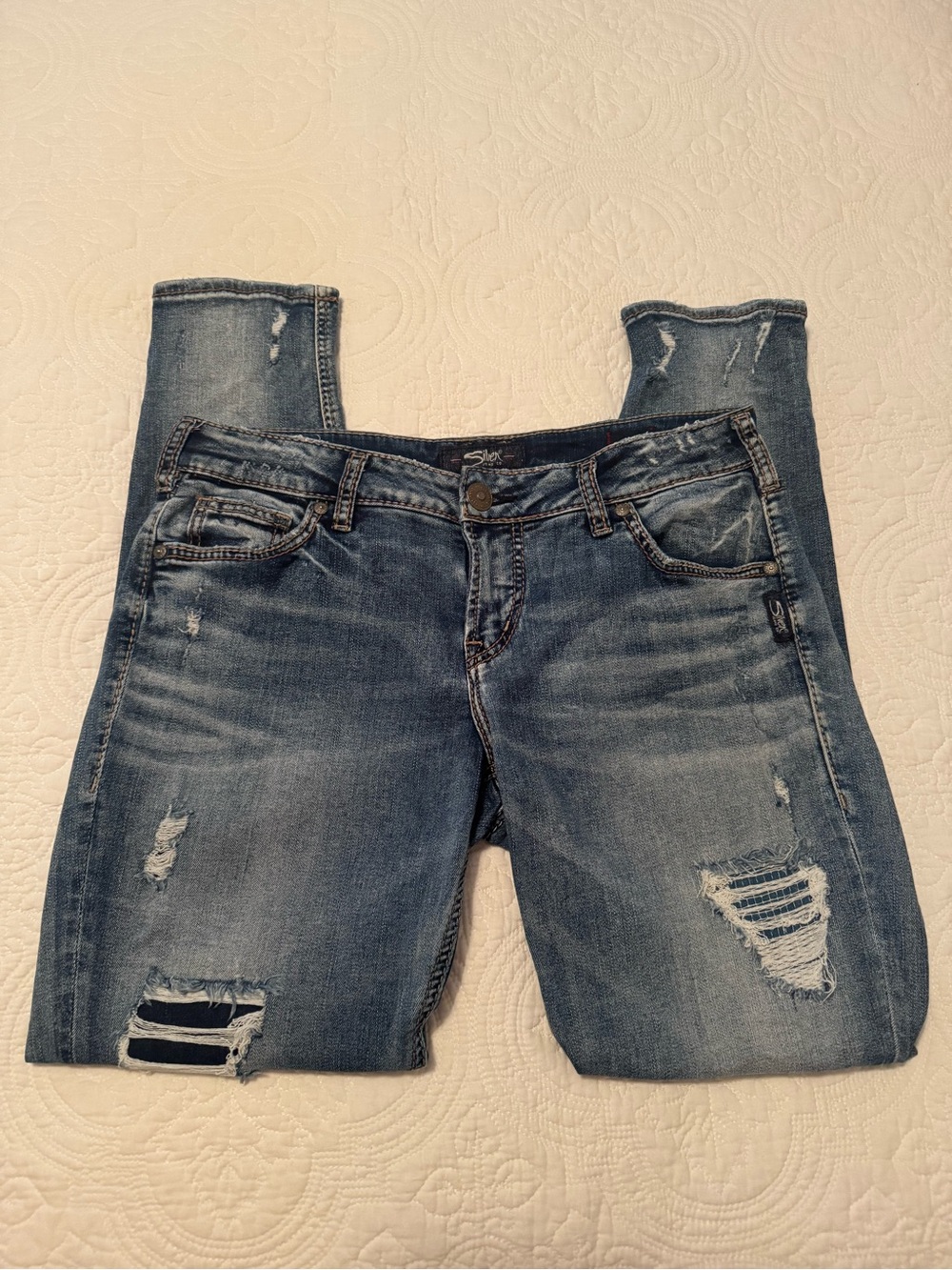 Silver Jeans Women's Distressed Skinny Jeans in Blue Wash